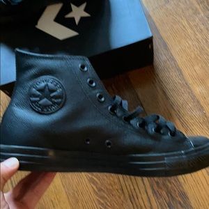 all black leather high top converse